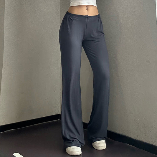 Women's Low Waist Zipper Fitness Pants Casual Draped Wide Leg Pants Home Sports Drag Pants