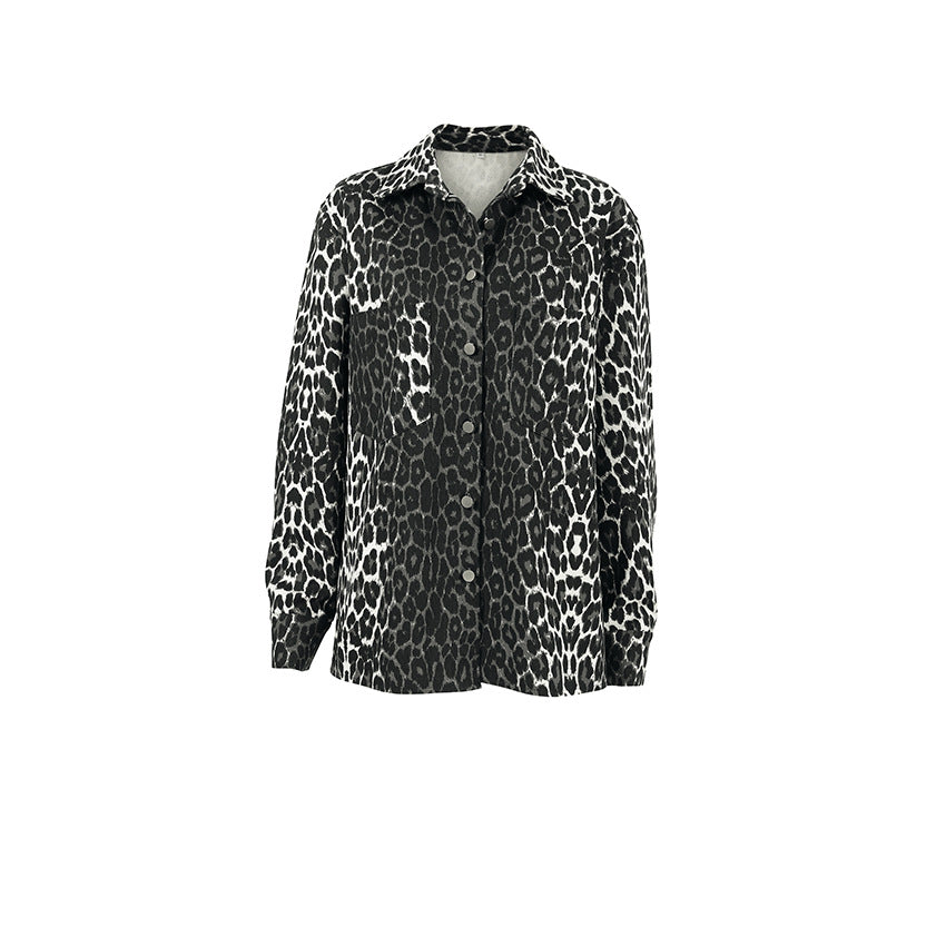 Leopard Print Long Sleeve Jacket Tops Coat