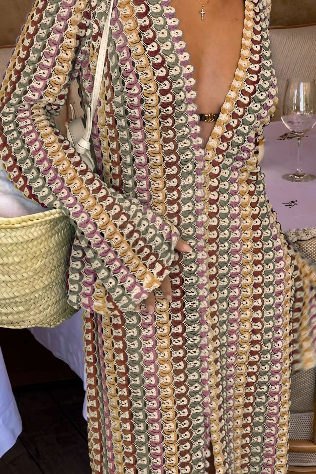 Lace Cutout V-Neck Split Beach Long Dress