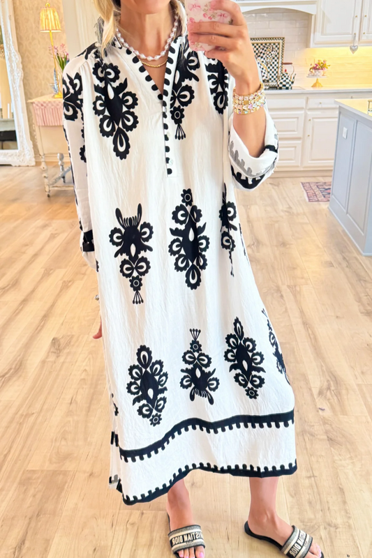 Ethnic Style Print Midi Dress